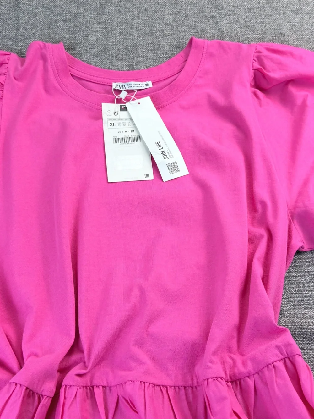 Zara Hot Pink Tiered Puff-Sleeve Dress SzXL - Picture 3 of 12